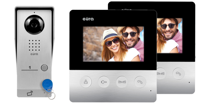 WIDEODOMOFON DWURODZINNY Z CZYTNIKIEM RFID EURA VDA-92A3 MONITOR KOLOR CZARNY VDA-019A3